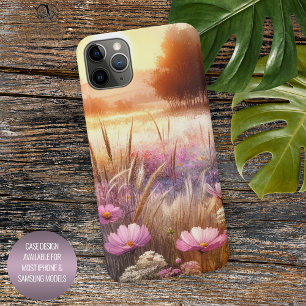 Coque iPhone 16 Pro Max Coucher de soleil coloré Fleurs sauvages Art flora