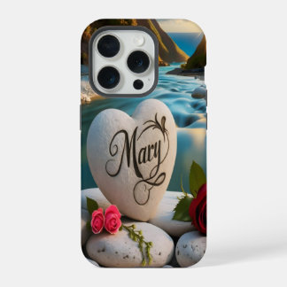 Coque iPhone 15 Pro Coucher de soleil en pierre du Coeur de Mary