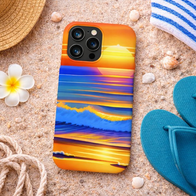 Coque iPhone Coucher de soleil moderne sur la plage  (Créateur téléchargé)