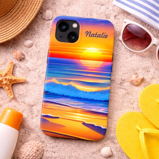Coque iPhone Coucher de soleil moderne sur la plage  (Créateur téléchargé)