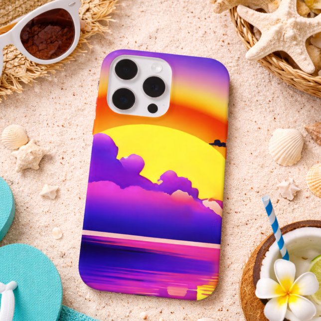 Coque iPhone Coucher de soleil moderne sur l'eau (Créateur téléchargé)