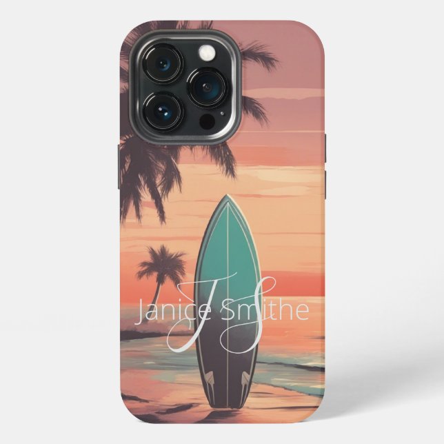 Coque iPhone Coucher de soleil sur la plage Monogramme (Dos)