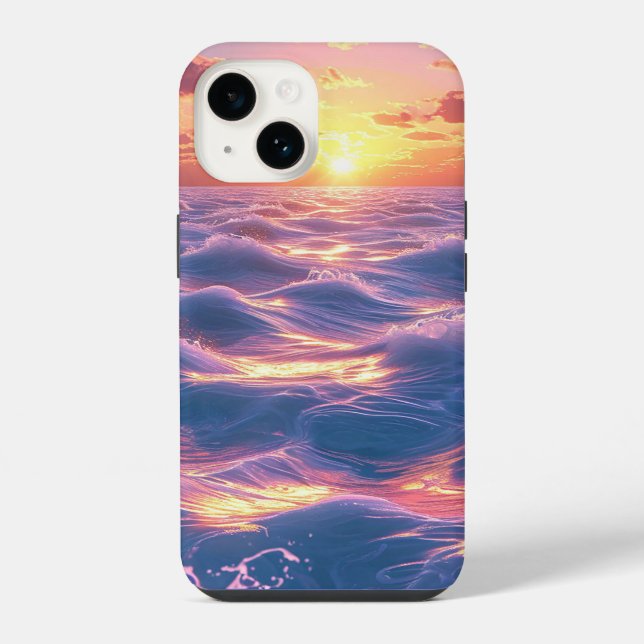 Coque iPhone Coucher de soleil sur l'océan avec des vagues réfl (Verso)