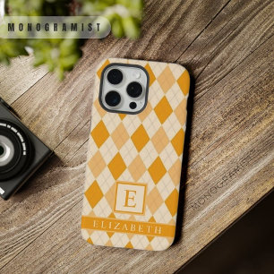 Coque iPhone 15 Pro Max Couleur Argyle Orange Jaune Pâle Personnalisable