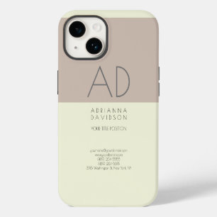 Coque Pour iPhone 14 Couleur Beige Monogramme Vertical Minimaliste Tend