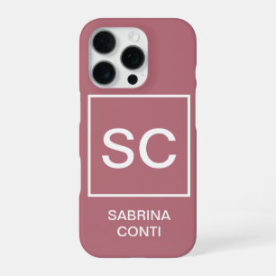 Coque iPhone 16 Pro Couleur or rose monogramme simple nom professionne