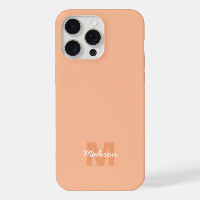 Coque iPhone Couleur pêche pastel cool avec nom de monogramme p (Verso)