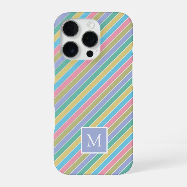 Coque iPhone Couleur stylée cool monogramme rayé diagonal (Verso)