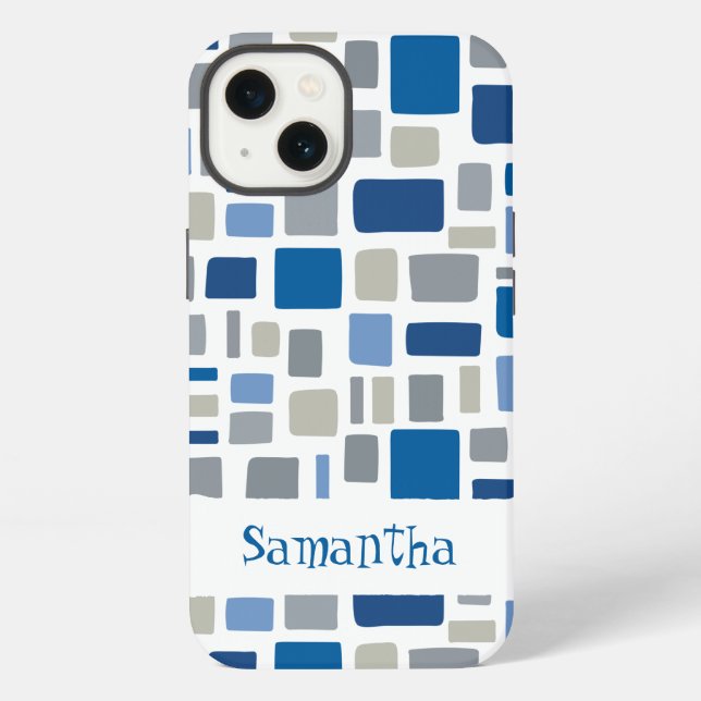 Coque iPhone Couleurs cool bleu et gris Carrés et rectangles (Verso)