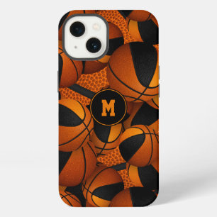 Etui iPhone 13 Couleurs de l'équipe orange noir motif de basket-b