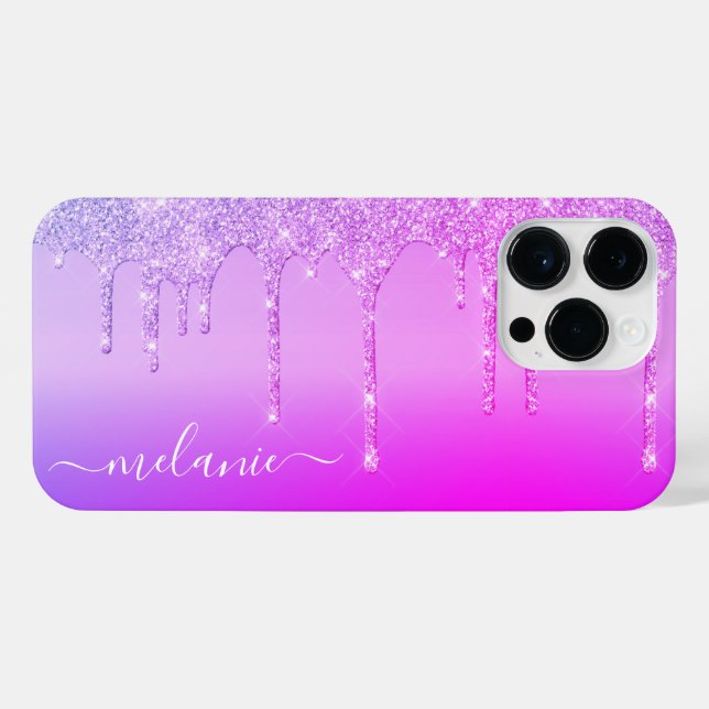Coque iPhone Couleurs de néon rose violet Personnalisé Votre no (Verso Horizontal)