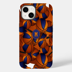 Coque Pour iPhone 14 Couleurs d'équipe orange bleu motif basket-ball sp