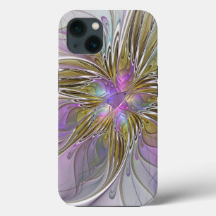 Etui iPhone 13 Couleurs Florales Abstraites Fractales Avec Rose E