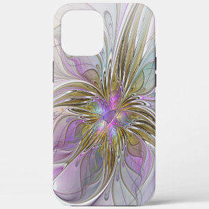 Coque iPhone 12 Pro Max Couleurs Florales Abstraites Fractales Avec Rose E