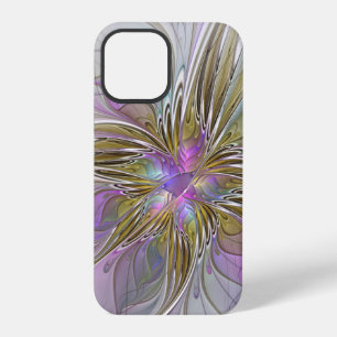 Coque iPhone 12 Pro Couleurs Florales Abstraites Fractales Avec Rose E