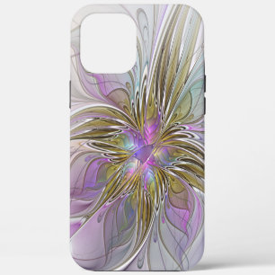 Coque iPhone 12 Pro Max Couleurs Florales Abstraites Fractales Avec Rose E