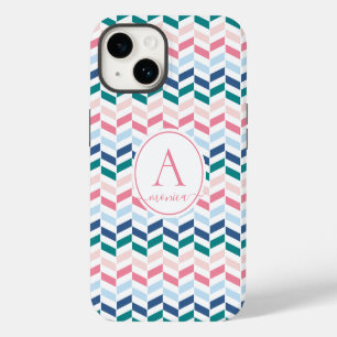 Coque Pour iPhone 14 Couleurs Pastel modernes Chevron Géométrique Monog