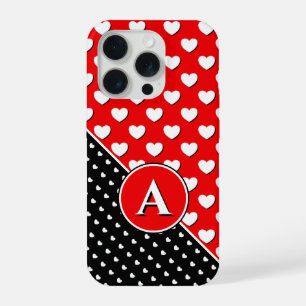 Coque iPhone 15 Pro Couleurs saisissantes rouge et noir, monogramme pe
