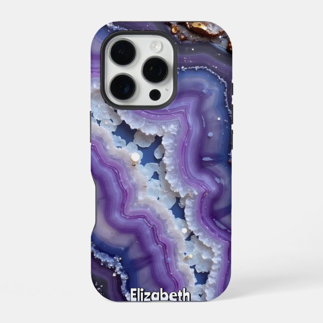 Coque iPhone Coupe d'agate pourpre et bleue (Verso)