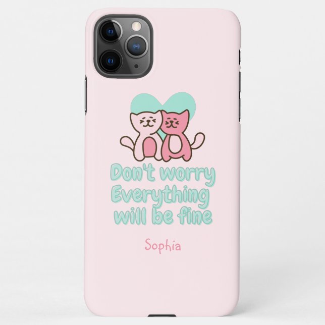 Coque iPhone Couple de chats mignons et encouragement Pastel (Dos)