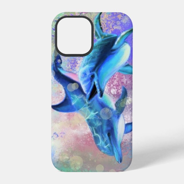 Coque iPhone Couple de dauphins bleu (Verso)