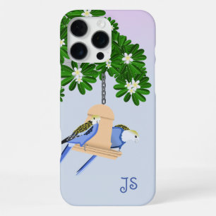 Coque iPhone 16 Pro Max Couple mignon Parrots Joués Rosellas Monogramme