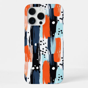 Coque iPhone 16 Pro Max Coups de pinceau orange bleu motif abstrait