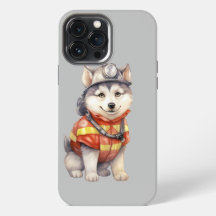 Courageux chien husky sibérien pompier honneur