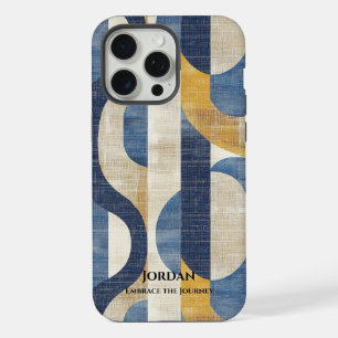 Coque iPhone 15 Pro Max Courbes Bleues et Dorées – Élégance Géométrique Ar