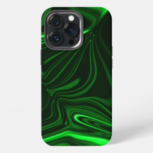 Etui iPhone 13 Pro Courbes vertes, plis nickelé, arrière - plan foncé
