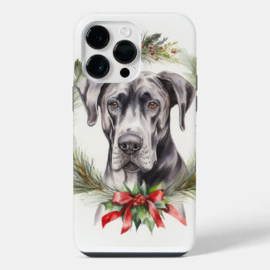 Coque Pour Pour iPhone 14 Pro Max Couronne de Noël au Grand Danois Chien de fête