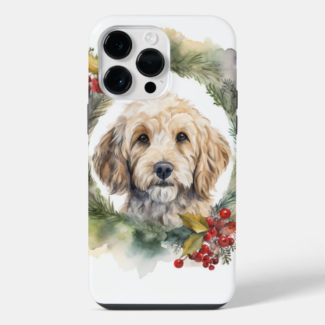 Coque iPhone Couronne de Noël Cockapoo Chien festif (Verso)