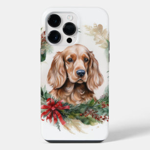 Coque Pour Pour iPhone 14 Pro Max Couronne de Noël Cocker Spaniel Chien de fête