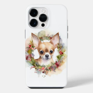 Coque Pour Pour iPhone 14 Pro Max Couronne de Noël de Chihuahua Fête de Chien Festiv