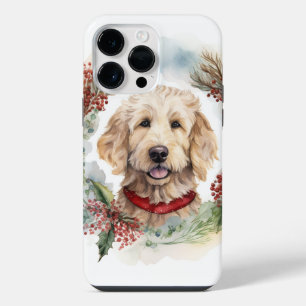 Coque Pour Pour iPhone 14 Pro Max Couronne de Noël Goldendoodle Chien Festif