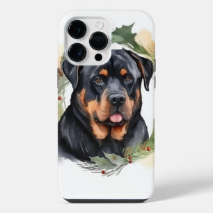 Coque Pour Pour iPhone 14 Pro Max Couronne de Noël Rottweiler Chien de fête