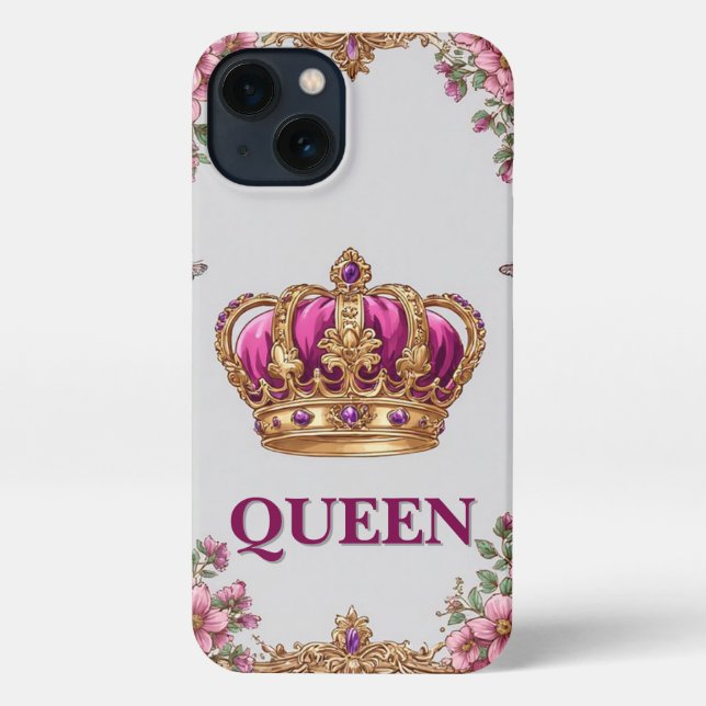 Coque iPhone Couronne d'emblème royal doré ✨ Cadre orné Élégant (Verso)
