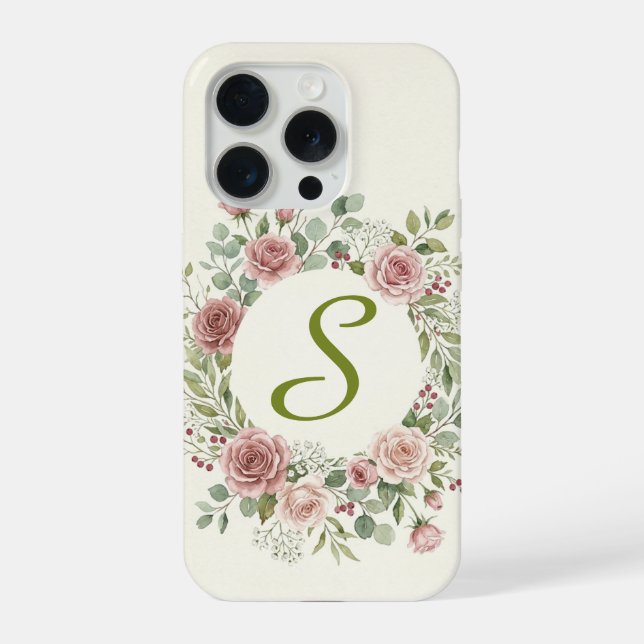 Coque iPhone Couronne florale Monogramme S Étui pour iPhone | R (Verso)