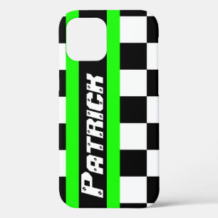 Coque iPhone 12 Pro Course sport automobile à damiers nom du drapeau c