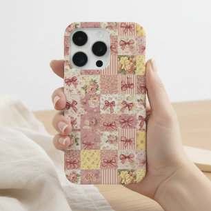 Coque iPhone 15 Pro Courtepointe florale patchwork Coquette Fleurs de