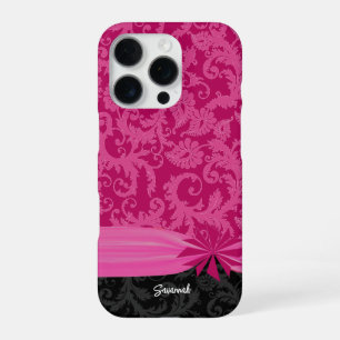 Coque iPhone 16 Pro Couverture d'iPhone Damask personnalisée rose et n