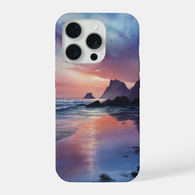 Coque iPhone Couverture iPhone 15 Coucher de soleil côtier Drea (Verso)