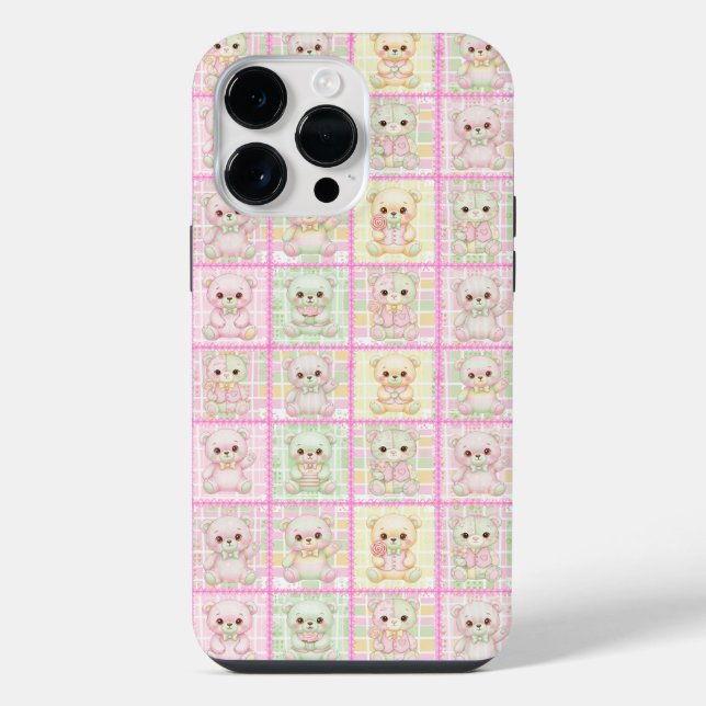 Coque iPhone Couverture ourson patchwork mignon sans couture (Verso)