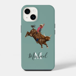 Coque Pour iPhone 14 Cowboy de rodéo vintage sur un taureau