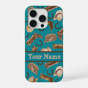 Coque iPhone 15 Pro Cowgirl Cowboy Casquette Bottes Nom Turquoise Ca p