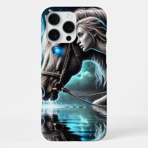 Coque iPhone 16 Pro Max Cowgirl et cheval partageant un moment au clair de