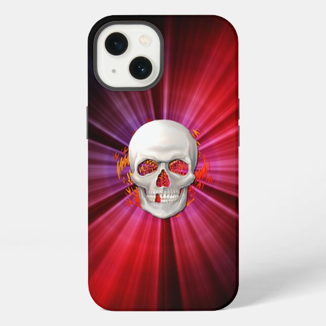 Coque iPhone Crâne 3D dans un feu brillant (Verso)
