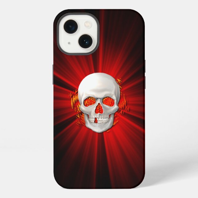 Coque iPhone Crâne 3D en feu vif (Verso)
