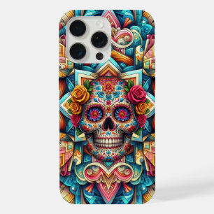 Coque iPhone 15 Pro Max Crâne à sucre motif complexe