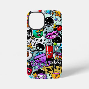Coque iPhone 12 Mini Crâne autocollant fou lèvres bombe de graffiti
